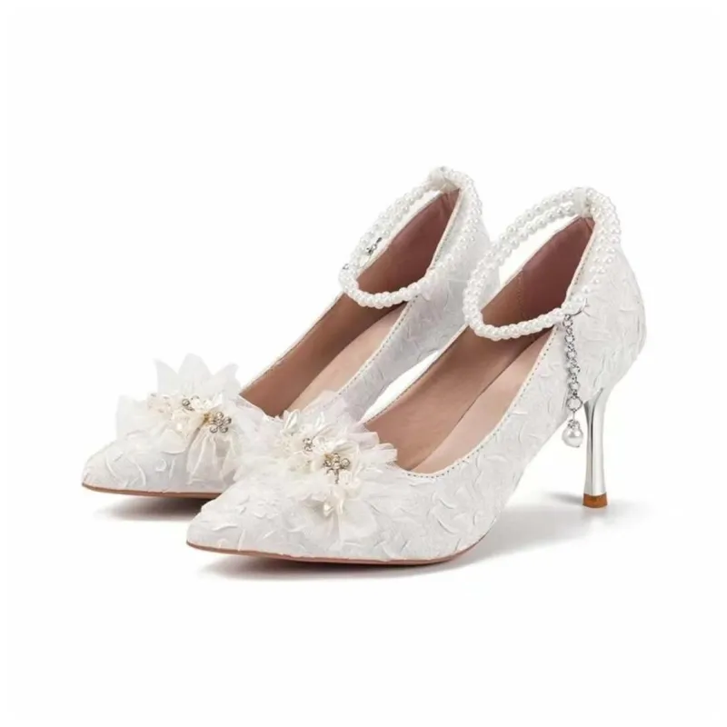 Feo Dvke Slim Heel High Heels 8cm 6cm Women's Ecru Gift Box Set-5