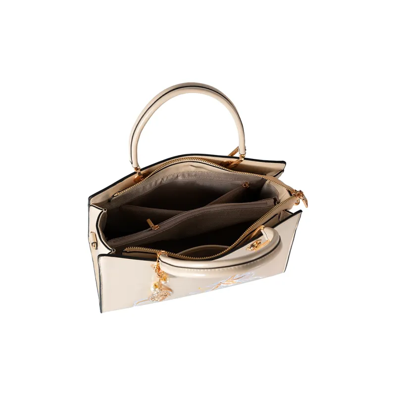 Vigno Synthetic Leather Handbag, One Shoulder, Crossbody Bag Regular Women's Ecru-5