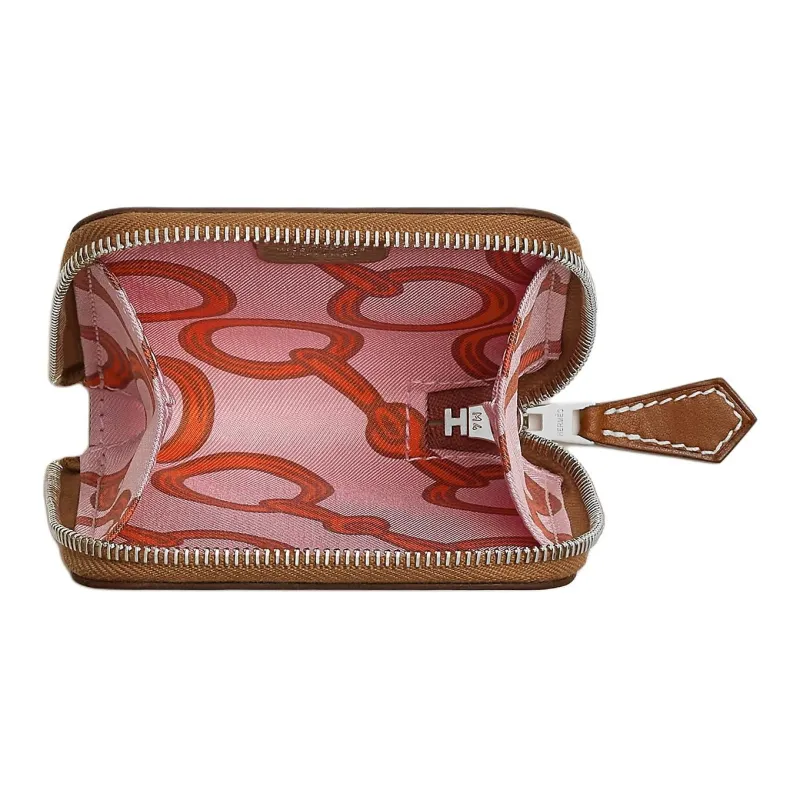HERMES Silk'In Evercolor & Barenia Calfskin Coin Purse Regular Women's Gold & Light Pink-1