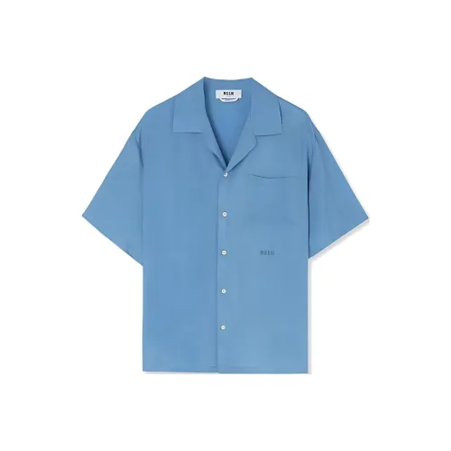 MSGM Logo Embroidered Satin Bowling Shirt