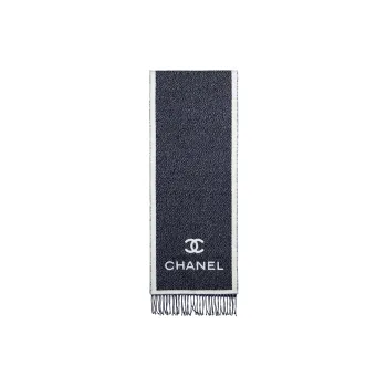 CHANEL Wool Knit Scarves Unisex Gray White