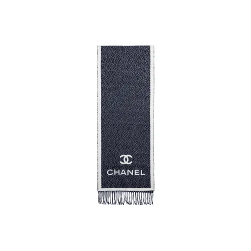 CHANEL Wool Knit Scarves Unisex Gray White