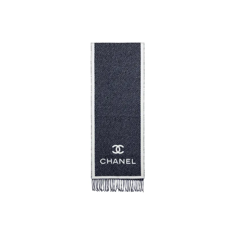 CHANEL Wool Knit Scarves Unisex Gray White-0