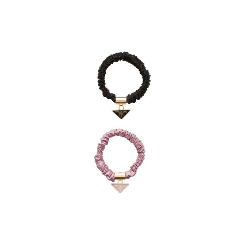PRADA Logo charm Satin Hair Tie Set Of Two-1