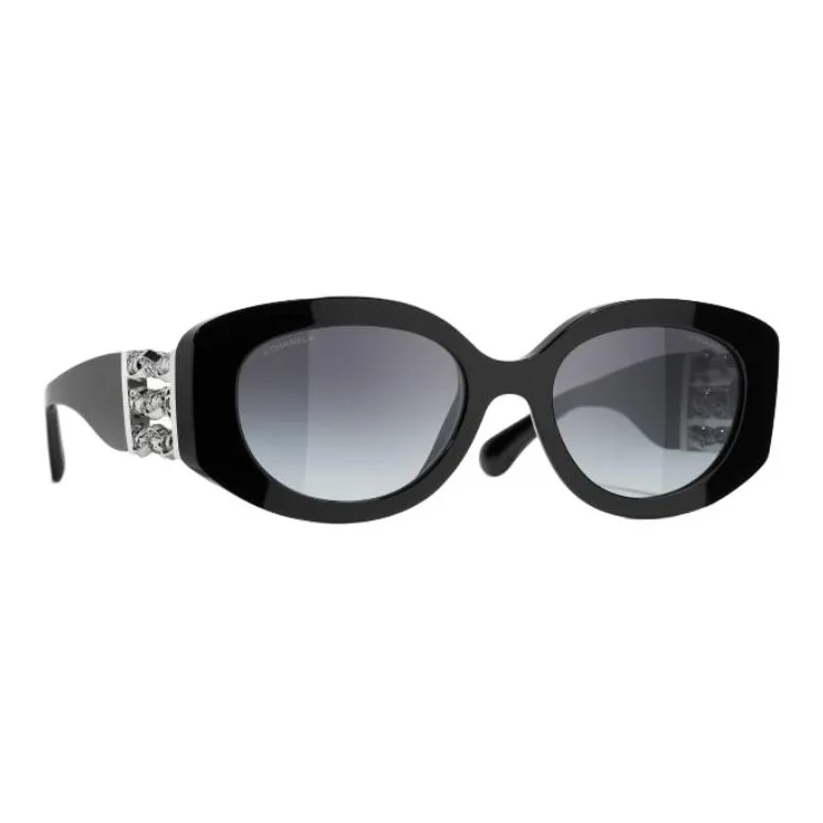 CHANEL Acetate Murano Beads Oval Sunglasses Unisex Black-2