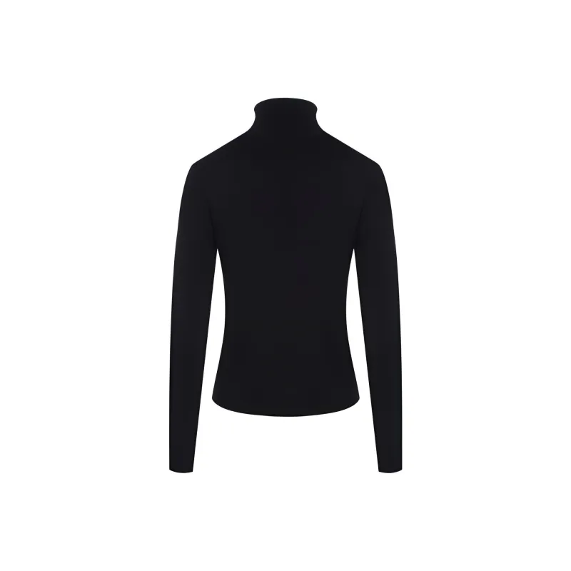 Balenciaga Women'ss Logo Patch Stretch Knit Turtleneck Sweater Black-1