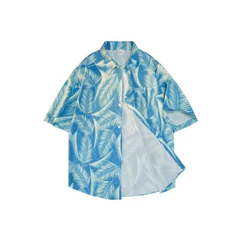 TEN MIRO Shirt Unisex Blue Base With White Leaf