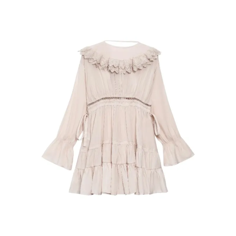 DEAR DEER PUFF Long Sleeved Dress Women's Pink-1