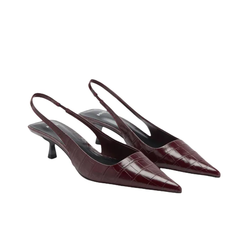 MANGO Party Slim Heel High Heels 5cm Women's Burgundy-1