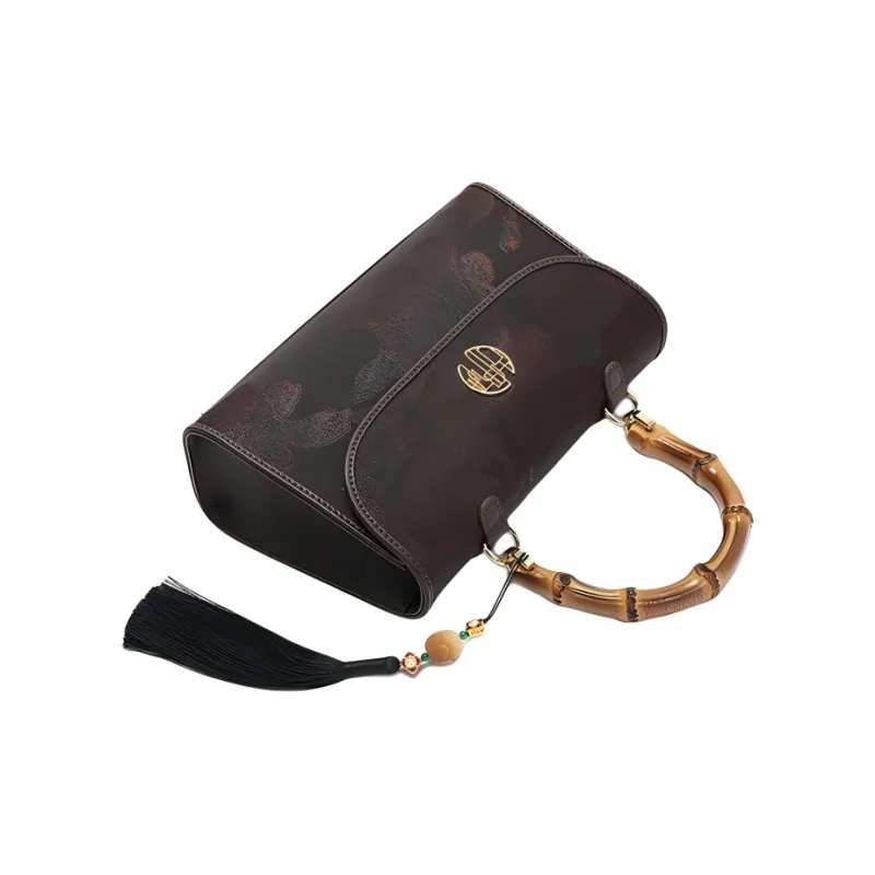 Ancient Yi Xi Handbags Dark Red Brown-3