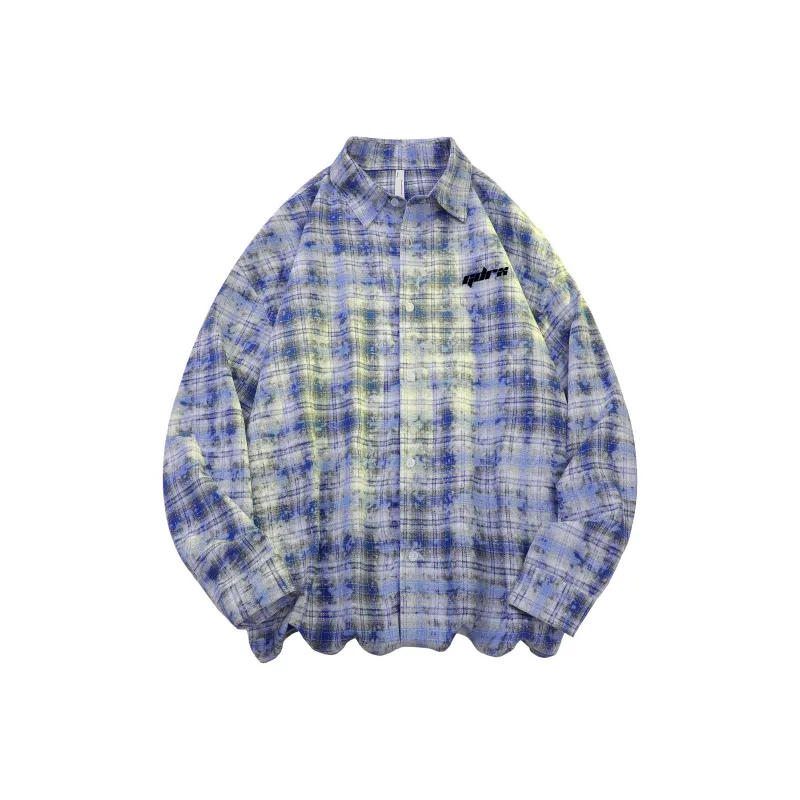 GDRX Shirt Unisex Blue White Plaid Tie Dye-0