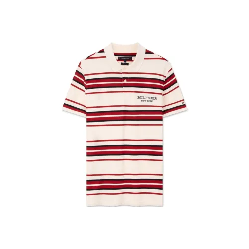 Tommy Hilfiger Polo Shirt Men's Beige White Red