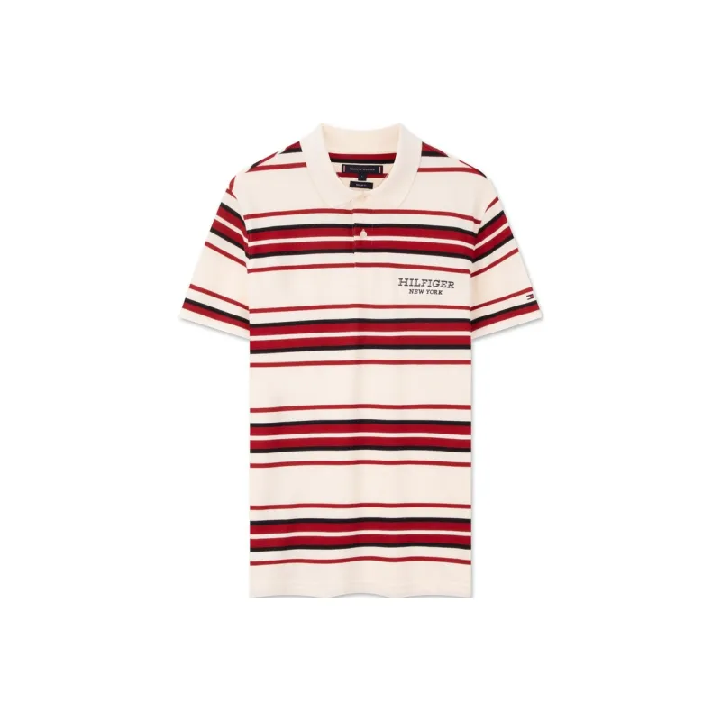 Tommy Hilfiger Polo Shirt Men's Beige White Red-0
