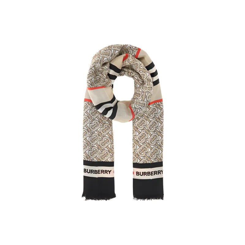 Burberry Monogram Knit Scarves Unisex Beige-0