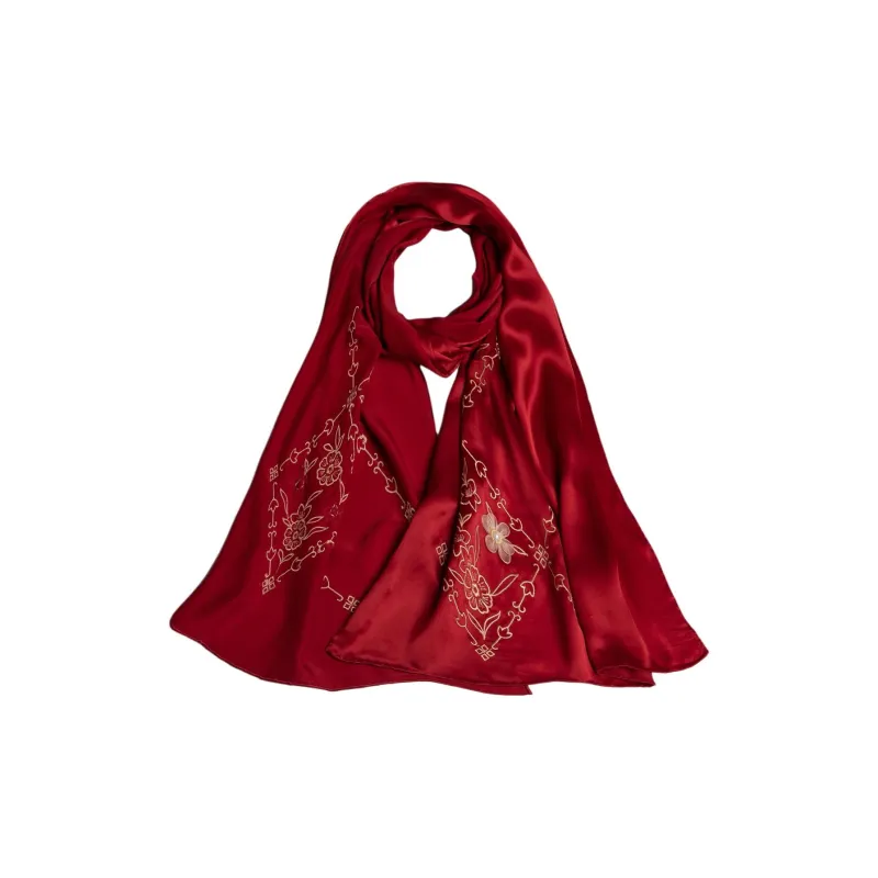 Red Bean Mulberry Silk Scarves Women's-0