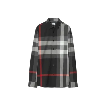Burberry Check Cotton Shirt Men's Charcoal