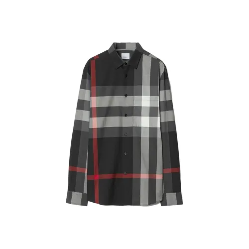 Burberry Check Cotton Shirt Men's Charcoal