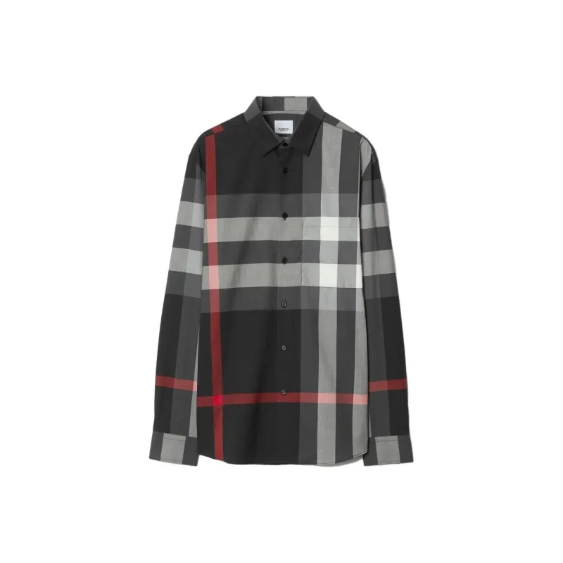 Burberry Check Cotton Shirt Men's Charcoal-0
