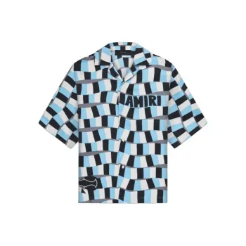 AMIRI SS24 Snake Checker Bowling Shirt Shirt Men's Air Blue