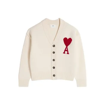 Ami Paris Red Ami De Coeur Cardigan