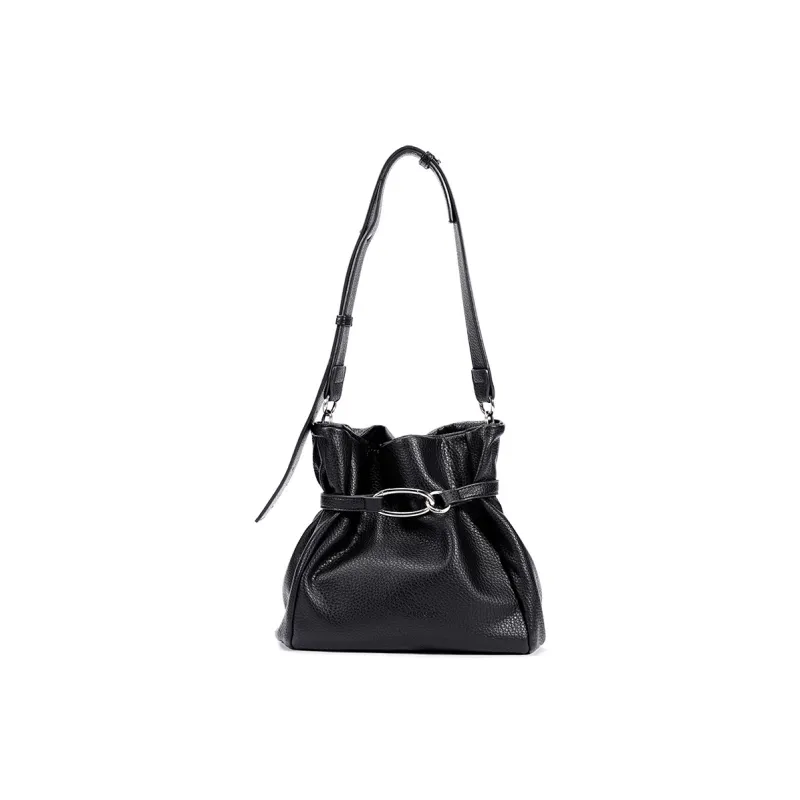 Dubaolu Synthetic Leather Bucket Bag, Shoulder Bag Medium Size Women's Black/Ecru-1