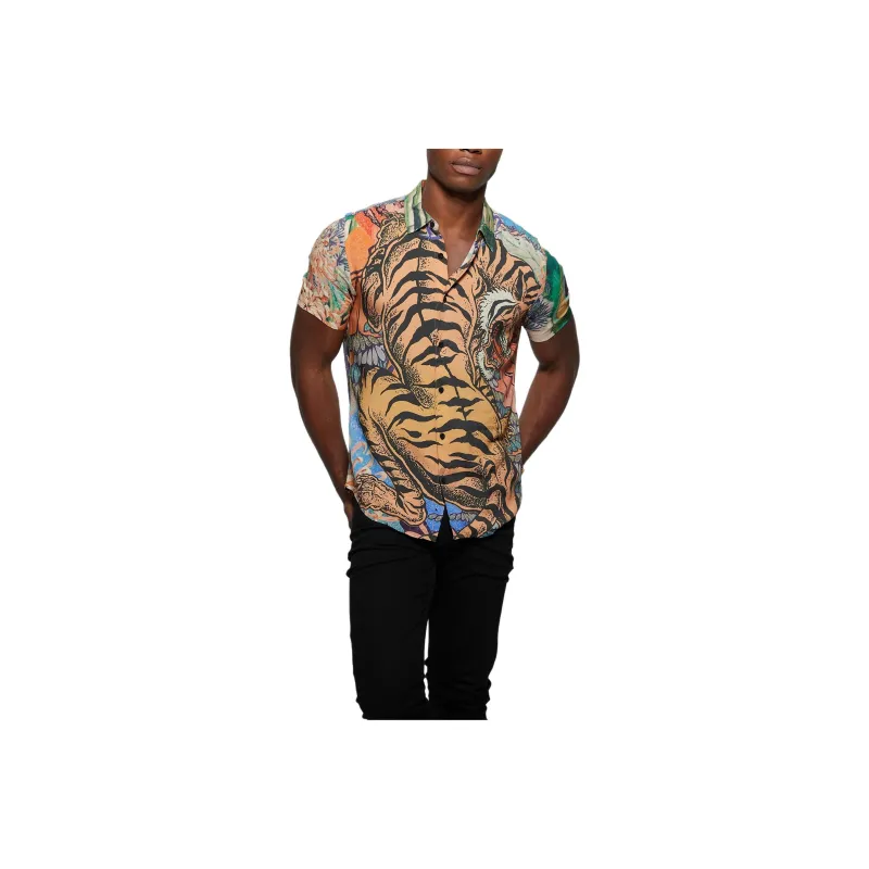 GUESS Eco Rayon Bonsai Tiger Shirt Shirt Men's Multicolor-0