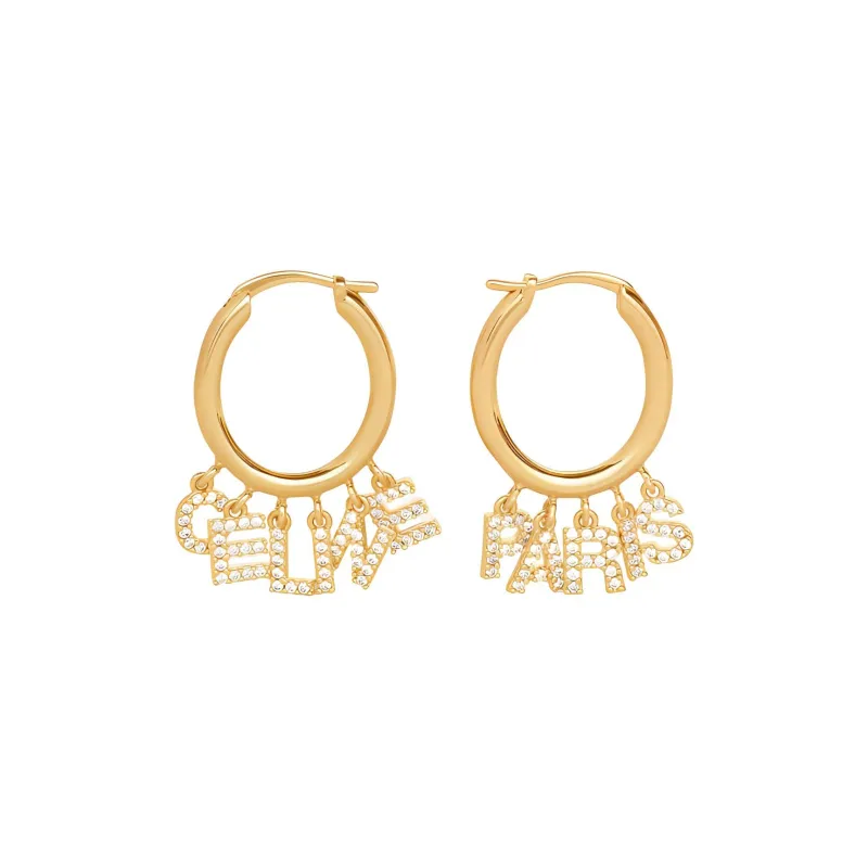 CELINE Letter Hoop Rhinestone Earrings In Brass With Finish And Crystals-0