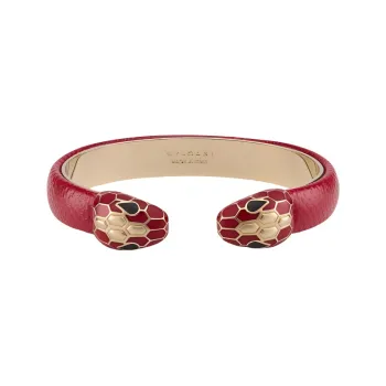 BVLGARI Leather, Gold Plated, Brass, Water Snake Skin Bangles Women's Red