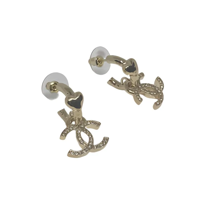 CHANEL Cc Logo Heart Drop Earrings-2