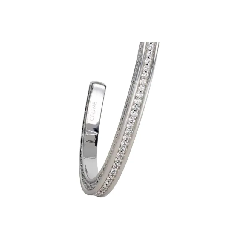 CELINE Rhinestone Metal Bangles Women's Silver-1