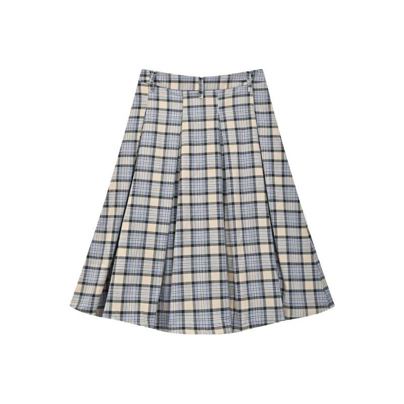 Madgood Casual Long Skirt Unisex Blue Black Plaid-1