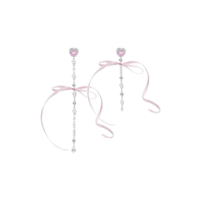 PARANOID PUPPY Heart Fringe Earrings Women's-3