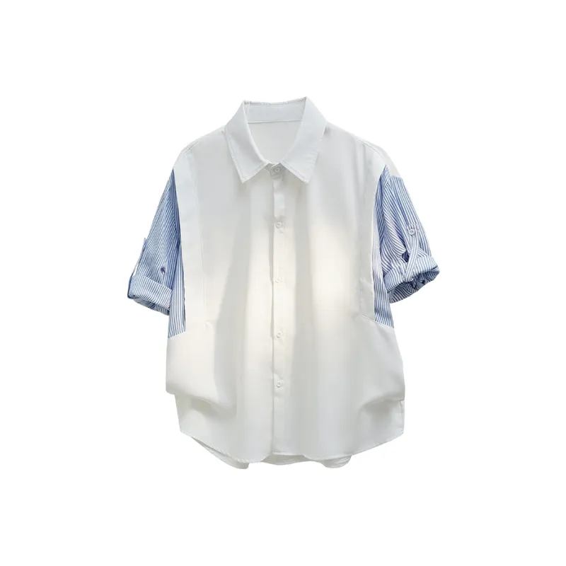 UF9193 Mock Two Piece Patchwork Stripes Men's Summer OOTD Commute Outfit Men's-2