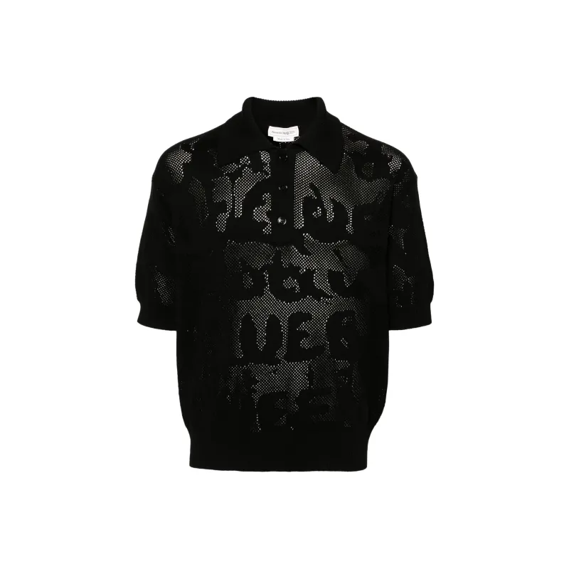 Alexander McQueen Open Knit Short Sleeved Polo Shirt-0