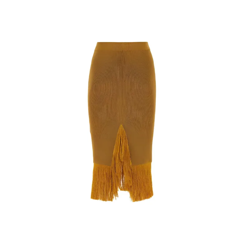 Bottega Veneta Fringed Hem Lurex Ribbed Midi Skirt-1