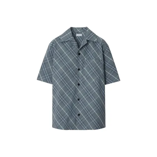 Burberry Shirts Men Blue Gray