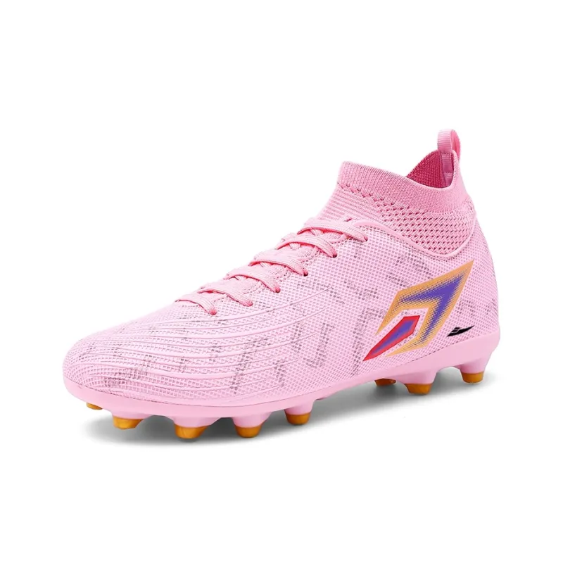 Kuding Soccer Shoes Unisex High Top Ice Blue Purple/Lemon/Cherry Blossom Pink-26