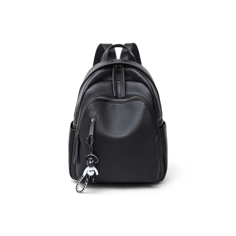 PT'SON Cow Leather Backpack Regular Women's Black-3