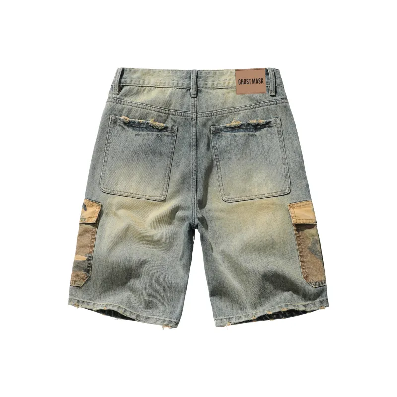 Ghost Mask Denim Shorts Unisex Yellow Mud-1
