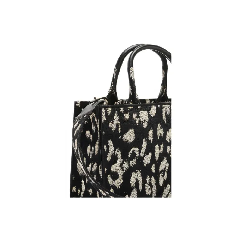 Furla Leopard Print Jacquard Fabric Tote Bag Shopping Bag Shoulder Bag Crossbody Bag Handbag Small Size Women's Black-5