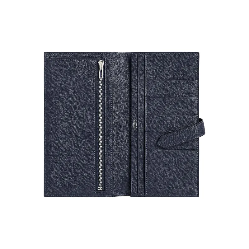 HERMES Bearn Madame Calfskin Wallet Unisex 2Z Bleu Nuit Midnight Blue-1