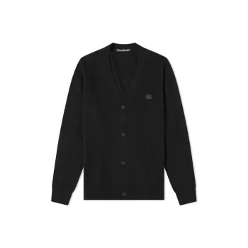 Acne Studios Wool Face Patch V Neck Cardigan Sweater