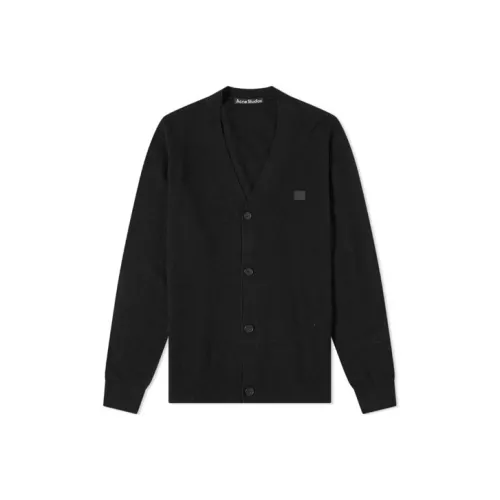 Acne Studios Wool Face Patch V Neck Cardigan Sweater