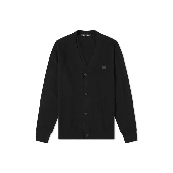 Acne Studios Wool Face Patch V Neck Cardigan Sweater-0
