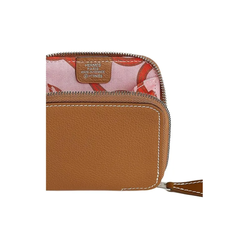 HERMES Silk'In Evercolor & Barenia Calfskin Coin Purse Regular Women's Gold & Light Pink-2