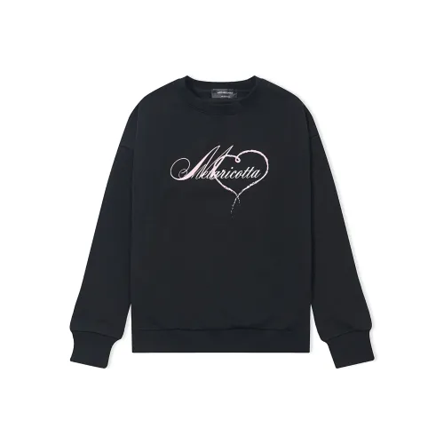 METARICOTTA Minimalist Style Loose Fit Crew Neck Fleece Lined Hoodies & Sweatshirts Unisex Black