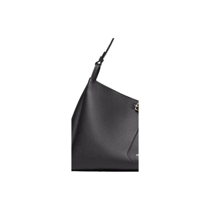 ZESH Cow Leather Shoulder Bag Medium Size Women's Black-3