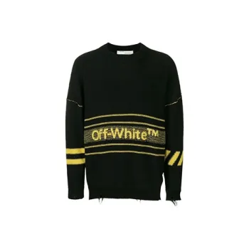 OFF WHITE Distressed Logo Intarsia Wool Sweater