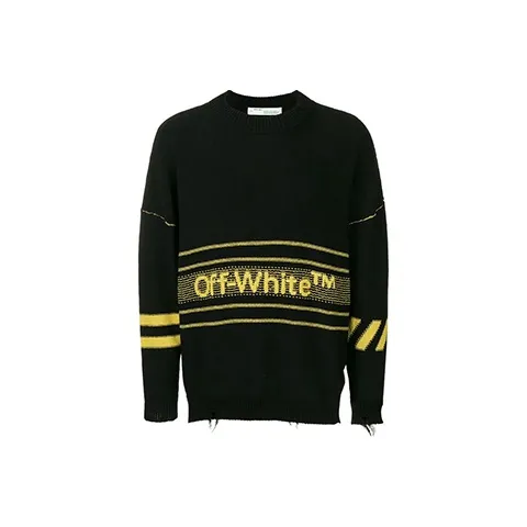 OFF WHITE Distressed Logo Intarsia Wool Sweater-0