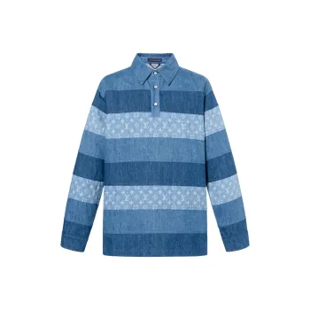 LOUIS VUITTON Patchwork Long Sleeved Denim Polo Shirt